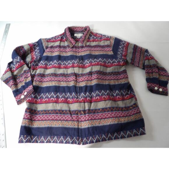 Dressbarn Woman 2X Aztec Southwestern Jacket Lightweight Zipper Metallic Western - Picture 7 of 10
